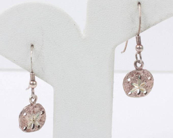 Sterling Silver Sand Dollar Dangle Earrings Beach Marine Life Vintage