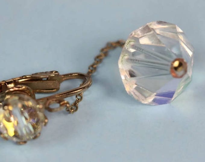 AB Crystal Dangle Earrings Longer Length Aurora Borealis Crystal Vintage