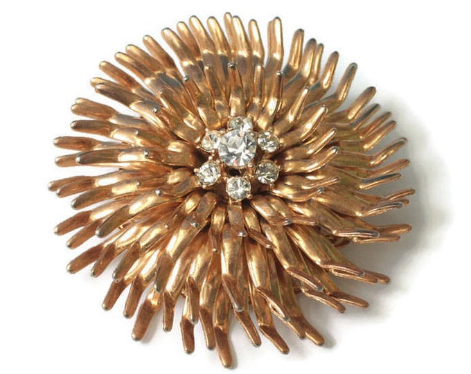 Starburst Brooch Rhinestone Center Dimensional Mid Century Vintage