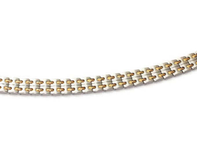Silver Tone Bracelet Gold Tone Accents Industrial Chic Machine Age Larger Wrist
