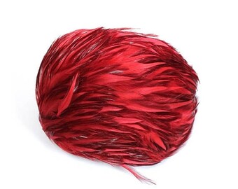 ON SALE Vintage Casque Hat 50s 60s Fiery Red Feathers Bandeua Headband Fascinator Cap Free US Shipping