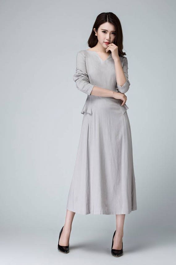 Light gray dress linen dress maxi dress spring dress