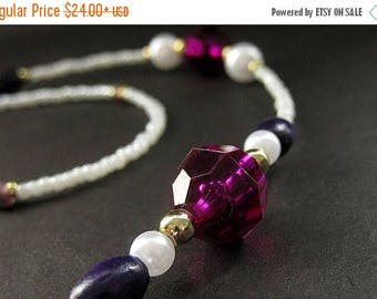BACK to SCHOOL SALE Purple Lanyard. Id Badge Holder. Purple Beaded Lanyard or Eyeglass Chain. Handmade Lanyard.