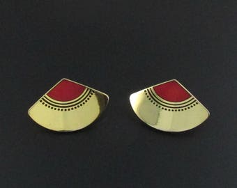 Laurel Burch Earrings, Laurel Burch Fuji Fan Earrings, Red Earrings, Gold Earrings, Fan Earrings