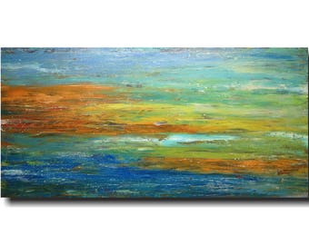 original Painting home decor Large wall art Sale oil industrial gift abstract paintings blue by jmjartstudio 24 x 48 artwork