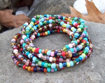 Stretch Stack Beaded Festival Bracelets, Colorful beaded bracelets, Boho, Hippie, Gypsy - 9 Stack bracelet set