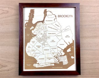 Brooklyn New York Neighborhood Map, Brooklyn Art, NYC Neighborhoods, Laser Cut Map Art Christmas Gift for Bestfriend, Etched Wall Hanging