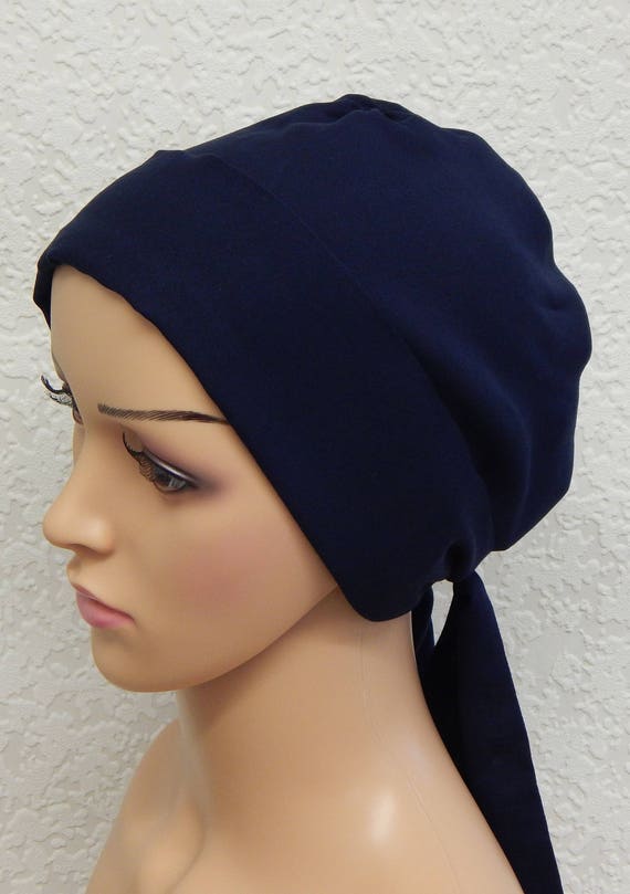Navy Blue Cancer Cap Womens Chemo Head Covering Hair Loss