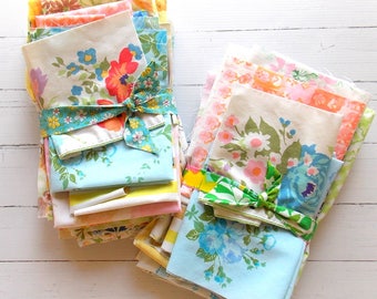Vintage Sheet Scraps / 12 Ounces / Scrap Pack / Quilting Fabrics