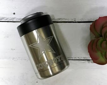 Yeti/HOGG Sandblasted with Dallas Cowboys Logo - 10oz lowball, 12oz colster, 20 and 30oz cup, 18, 36, and 64oz bottle, 9oz wine