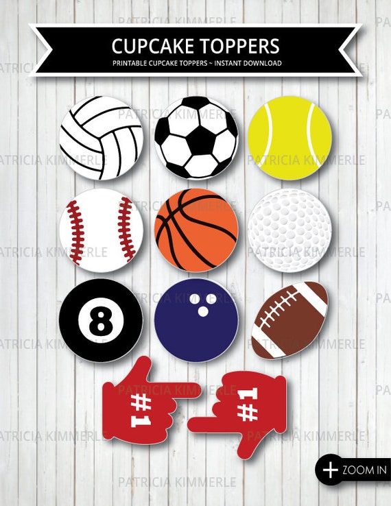 Printable Cupcake Toppers Sports Theme Birthday Party