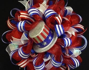 10% OFF RWB Memorial or Labor Day Wreath, 4th of July, Veterans Day, Rwb, Poly Mesh Wreath (781)