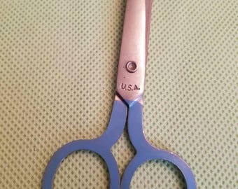 Vintage Safety Scissors Blue Handles Metal USA