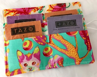Tea Wallet - Tea Bag Wallet Tea Bag Case Tea Bag Holder Tea Holder - Tea Bag Cozy Tea Bag Organizer Tula Pink Kitty in Strawberry Fields