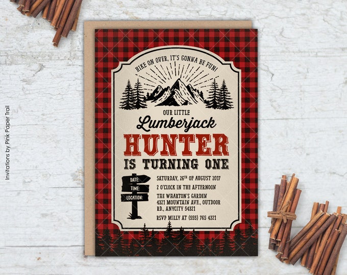 Lumberjack Birthday Invitation, Lumberjack Great Outdoor Camping Adventure Birthday Party Printable Invitation