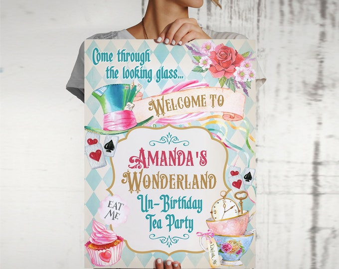 Alice in Wonderland Welcome Party Sign, Tea Party Welcome Sign, Bridal Shower, Baby Shower, Birthday Wedding etc. Printable Welcome Sign
