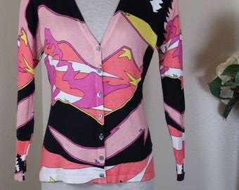 vintage Emilio Pucci Pink black Button Wool Sweater Jacket 38 4 5 6