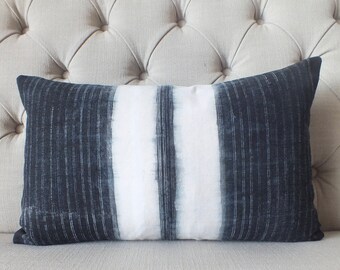 Vintage Indigo batik Hmong cushion cover, Handwoven Hemp Fabric,Throw Pillow,Decorative Pillows