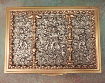 Ornate Gold and Silver Cherub Jewelry Box / Jewelry Box with Cherubs / Reproduction Erhard and Sohne Jewelry Box / Metal Jewelry Box