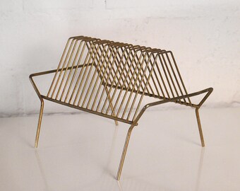 Vintage record storage rack - Vinyl record rack - Retro music storage - Golden metal rack - 60s vinyl record display vinyl record storage