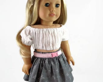 18 inch doll clothes, Skater skirt, Peasant Top, Belt designed to fit like American Girl® doll clothes, AG doll clothes, Summer clothes