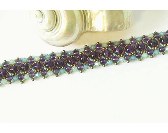 Bracelet tissé Pierre d'Améthyste et Cristal de Swarovski / Laiton doré / Amethyst gemstone weaved bracelet