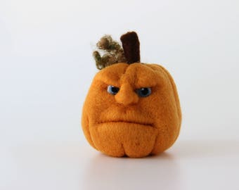 Jack O Lantern Needle Felted Pumpkin Face Orange Wool Fall Felt Home Decor Halloween Thanksgiving OOAK