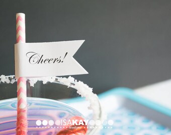 108 personalized custom flags for straws - stripe straws custom pendant flags - 9 pages printed - bridal shower wedding birthday baby shower