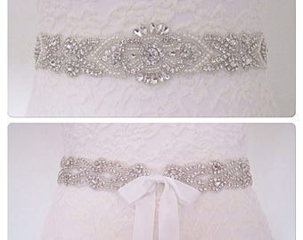 Crystal Bridal sash wedding dress belt vintage style pearl bridal sash, Kim