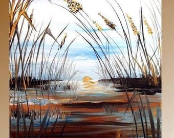 SALE Large ORIGINAL Abstract Art,Landscape,textured gallery canvas painting by Nicolette Vaughan Horner 36" by 24"