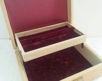 Now On Sale 1950's 1960's Vintage Home Decor Collectible Jewelry Box Maroon Velvet Box Mid Century Modern Trinket Treasure Box