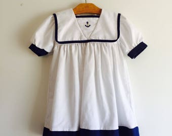 Vintage 80's Little Girl Toddler Sailor Dress 2T