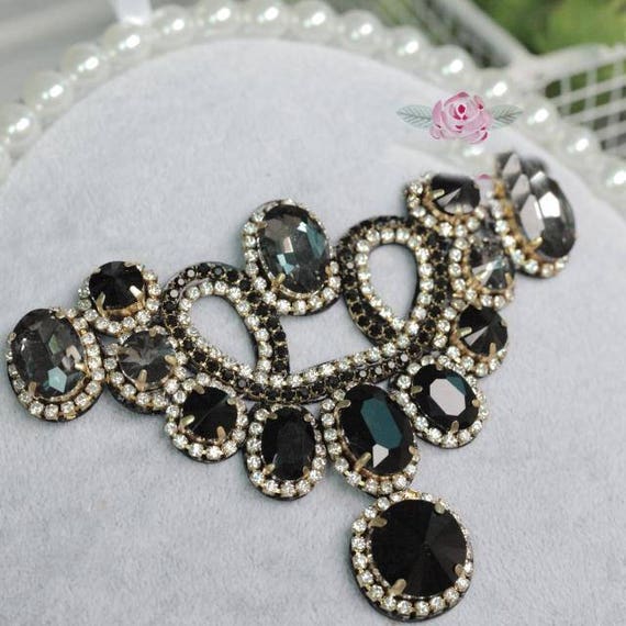 2pcs 11x8.5cm wide black gold beads Rhinestones stone beads