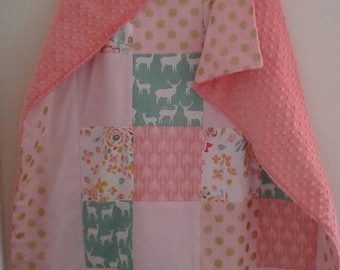 Baby Bedding Blanket Mint Pink Woodland Premium Prints