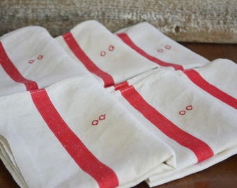 French Antique Linen Metis Tea Towels with the initials OG, Antique Monogrammed Linens, French Country Decor, Vintage French Linens