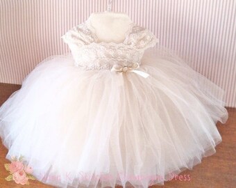 Champagne Toddler Lace Tulle Dress, Flowergirl Special Occasion, Baby Pageant Dress, Party Dress