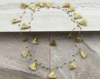 Steffie Layering Necklace Long Gold Tassel Necklace Tassel Strand Statement Necklace
