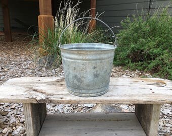 Vintage Metal Bucket, Galvanized, Rustic, Primitive, Gardening and Tools, Home Decor, Vintage Pail, Water Bucket, Garden Bucket, Supplies