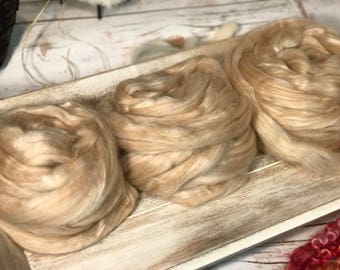White Yak Baby Camel Tussah Silk Spinning Felting Luxery Top 1 oz