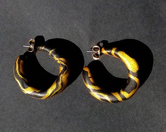 Classy Mini Range | Gold + Black Zebra Hoop Earrings