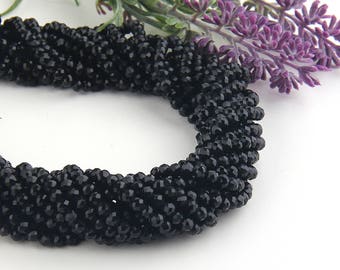Black, Faceted Rondelle Chinese Crystal Beads, Crystal Rondelle Beads, 1 strand-135 pcs // BD-066