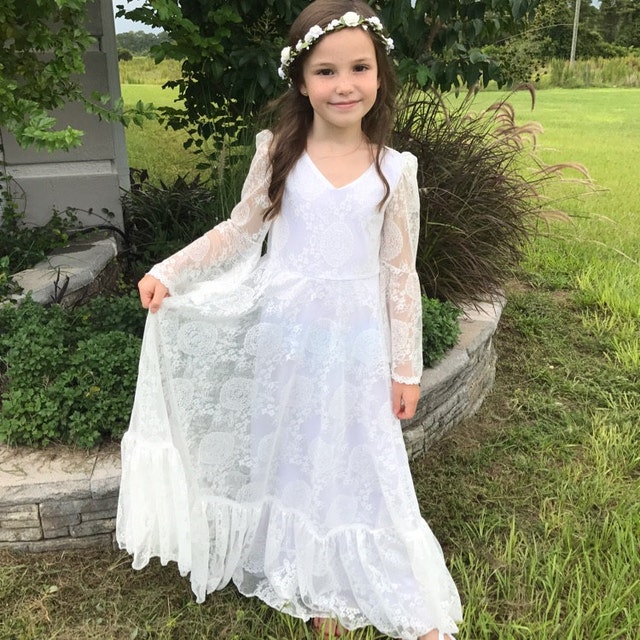 Ivory Lace Maxi/Foor Length Flower Girl Dress Bohemian