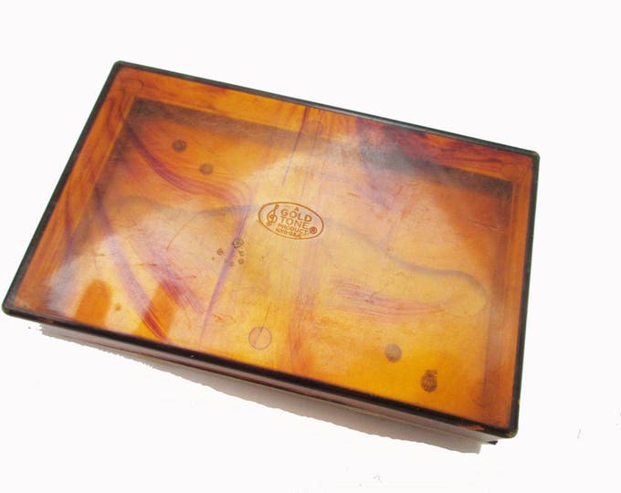 Vintage Tissue Box - Tortoise shell Lucite - Brass - mini for pocket pack Kleenex - Gold tone