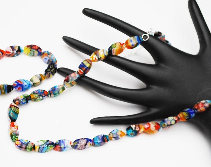 Italian Glass bead Necklace and Bracelet set - Murano colorful flower beads - Venitian - streched bracelet
