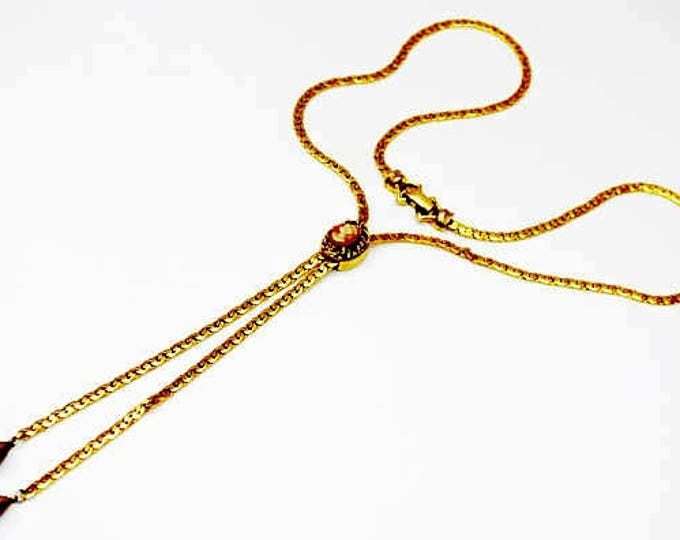 Goldette Ajustable Slider Cameo necklace - gold chain - Victorian Revival Tassel bolo tie necklace