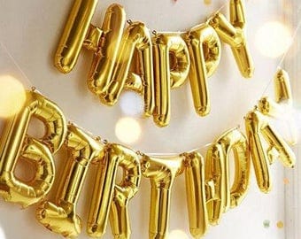 Happy Birthday Letter Balloons,Happy Birthday balloon banner,Happy Bday balloons,Birthday Decorations,Gold Letter Balloons,