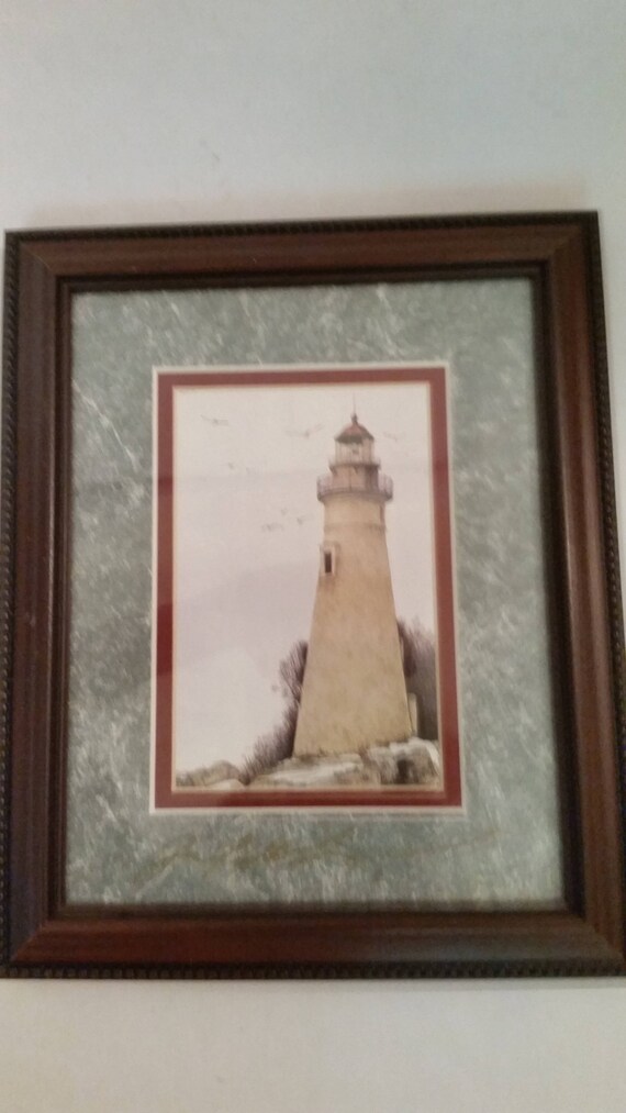 Vintage Print Lighthouse Marblehead Ohio Small Matted and