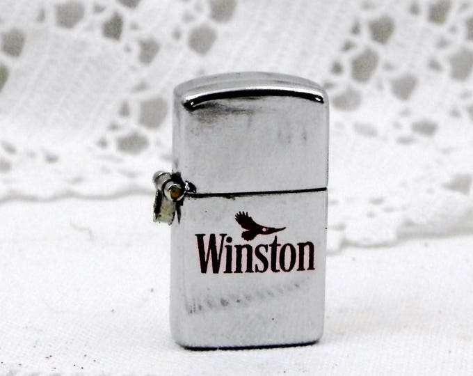 Miniature Working Vintage Winston Publicity Flip Top Metal Lighter, Small Zippo Style Advertising Cigarette Lighter, Smoking Curios