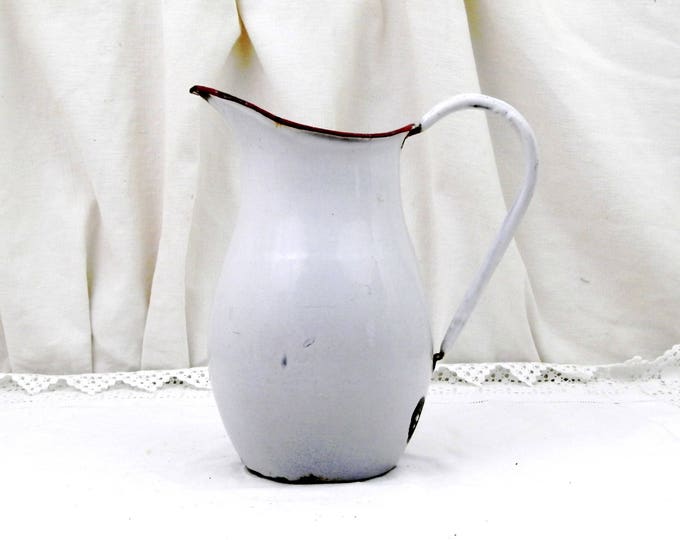 Antique Chippy Enamelware Pot Bellied Pitcher from France, Enamel Jug / Vase, French Rustic Shabby Chateau Cottage Chic, Country Decor