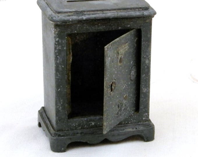 Antique French Replica Cast Metal Cash Safe " Coffre Fort" Coin Bank / Still Bank/ Piggy Bank, Money Box from France, Collectible Decor